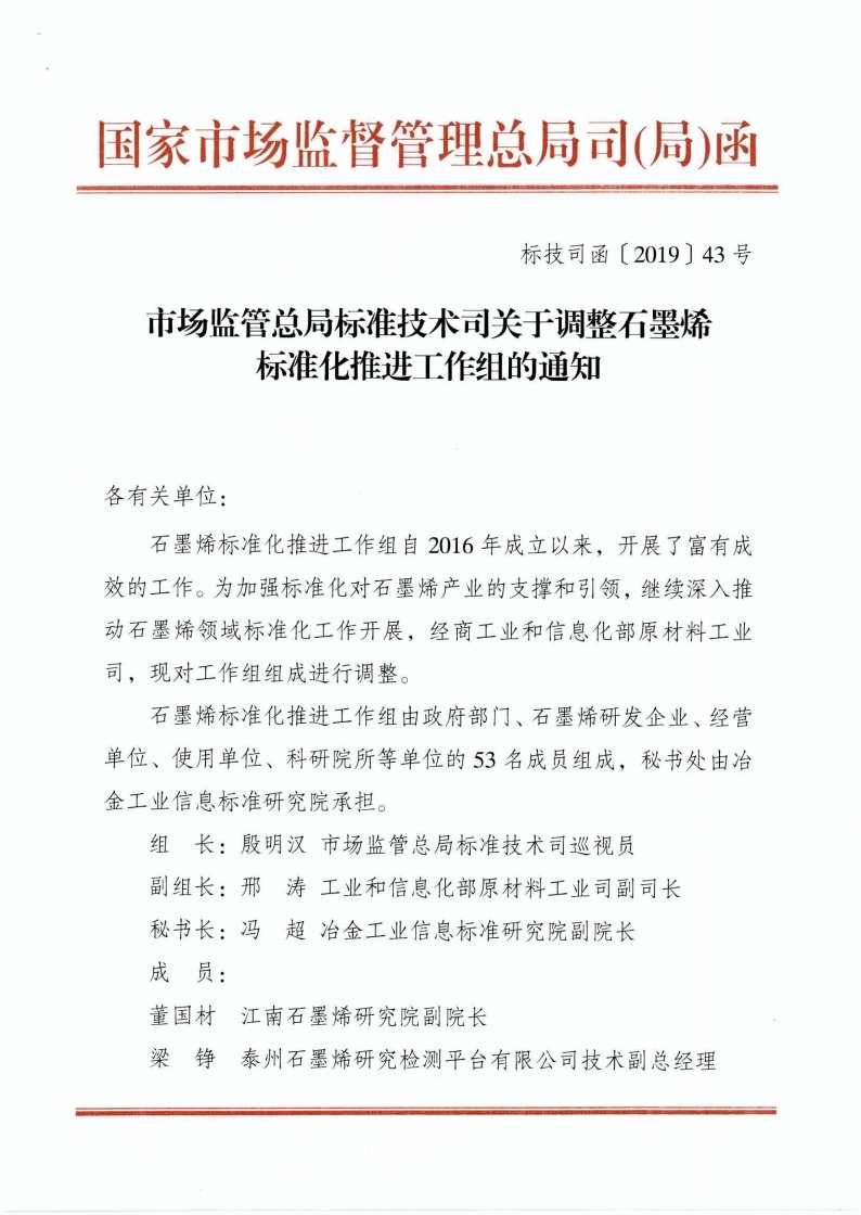 中国石墨烯标准化推进工作组最新调整！