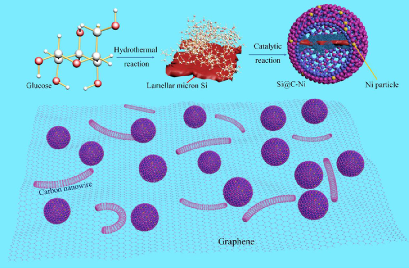 EnSM：一种碳纳米线和石墨烯纳米片交织的亚微米Si@C核壳作为高性能锂离子电池的负极材料