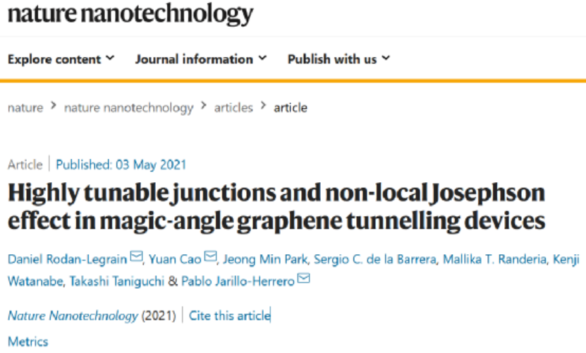 曹原，第一篇Nature Nanotechnology!