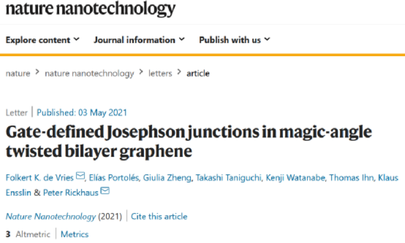 曹原，第一篇Nature Nanotechnology!