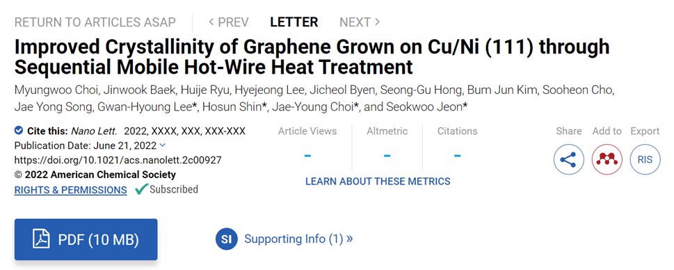 Nano Letter：通过顺序移动热处理提高在Cu/Ni （111）上生长的石墨烯的结晶度