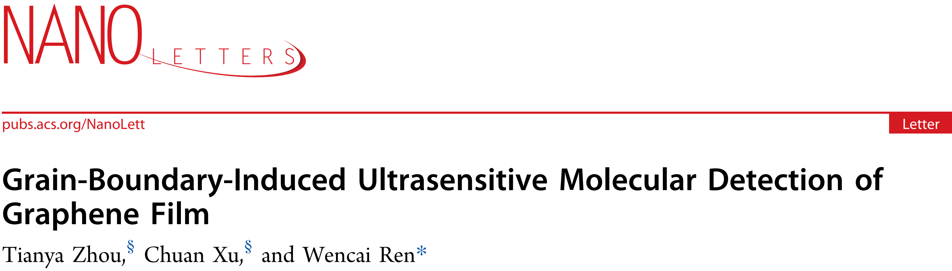 Nano Lett 石墨烯薄膜的晶界诱导超灵敏分子检测