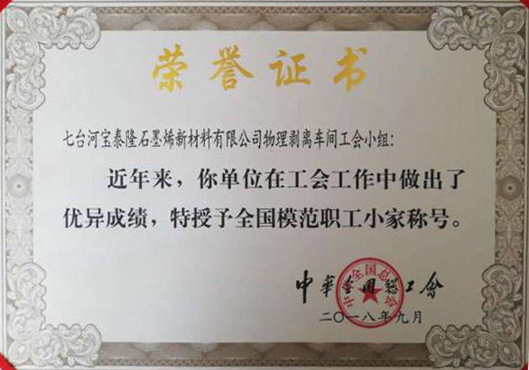 石墨烯公司荣获中华总工会授予的“全国劳动模范职工小家”称号