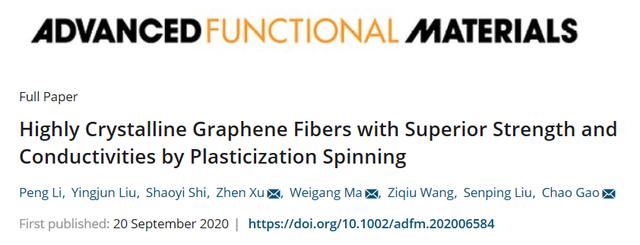 浙大高超、许震团队《AFM》：插层增塑纺丝法在高结晶度石墨烯纤维制备方面取得新进展