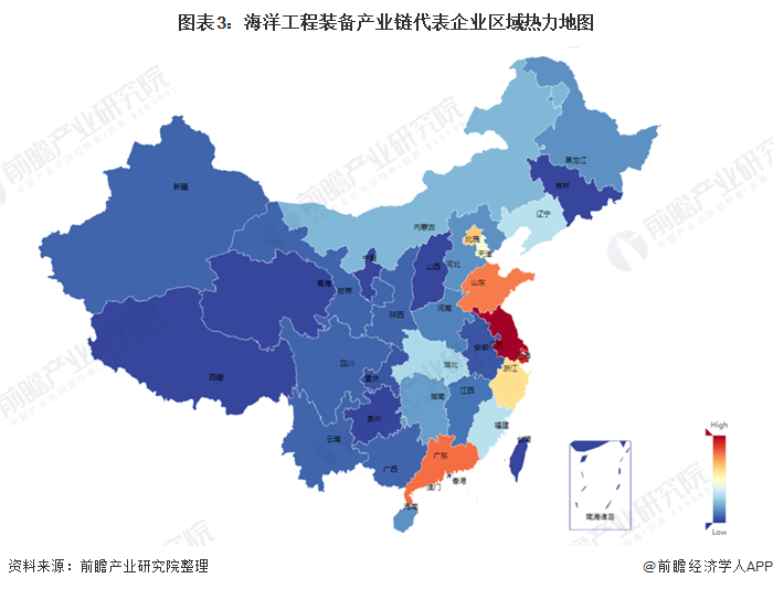 图表3：海洋工程装备产业链代表企业区域热力地图