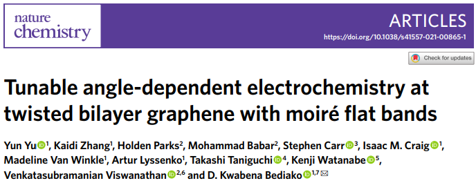 Nat. Chem.：具有莫尔平带的扭曲双层石墨烯，可调角度电化学