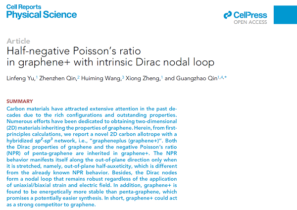 Graphene+中的新型半负泊松比效应