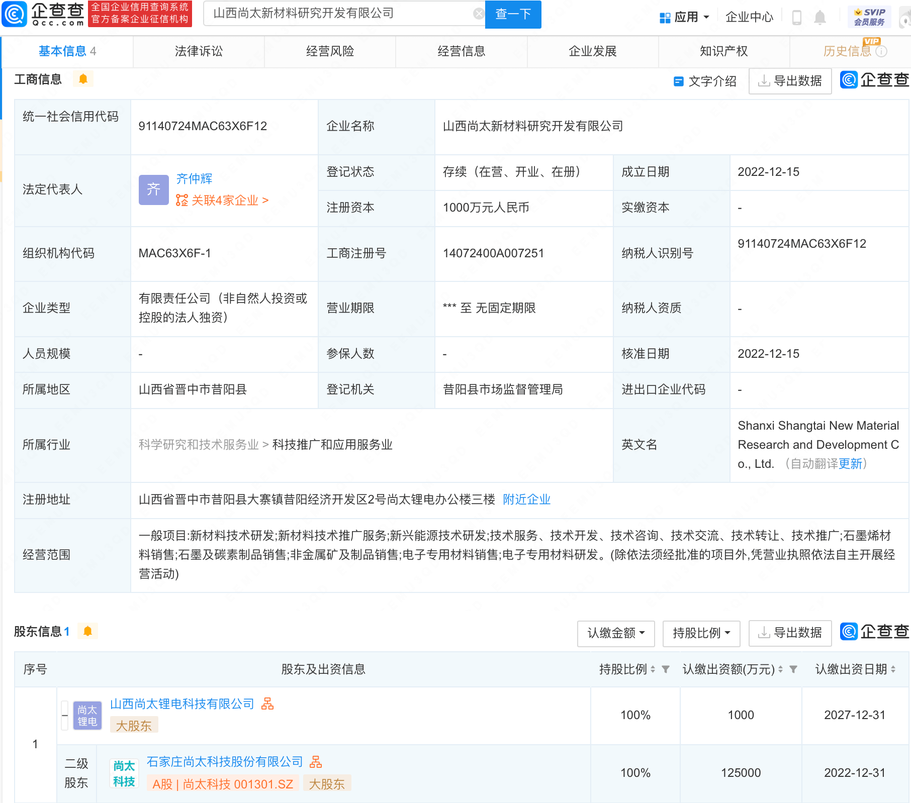尚太科技投资设立新材料研究开发公司，含石墨烯材料销售业务