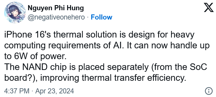 iPhone 16将采用为AI任务设计的升级版散热解决方案 据传NAND将与逻辑板分离