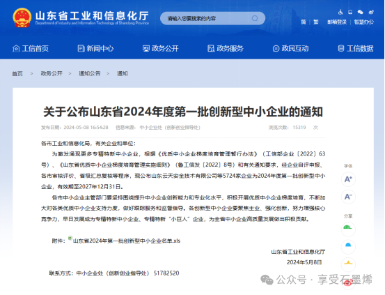喜报！山东沃烯新材料科技有限公司认定为“山东省创新型中小企业”