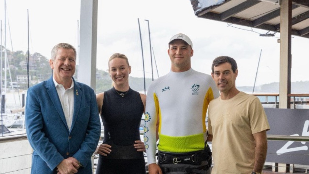 AOC CEO Matt Carroll, Olympians Evie Haseldine and Grae Morris and Zhik CEO Mat Belcher
