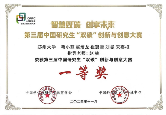 我院“碳能创新队”获第三届中国研究生“双碳”创新与创意大赛一等奖