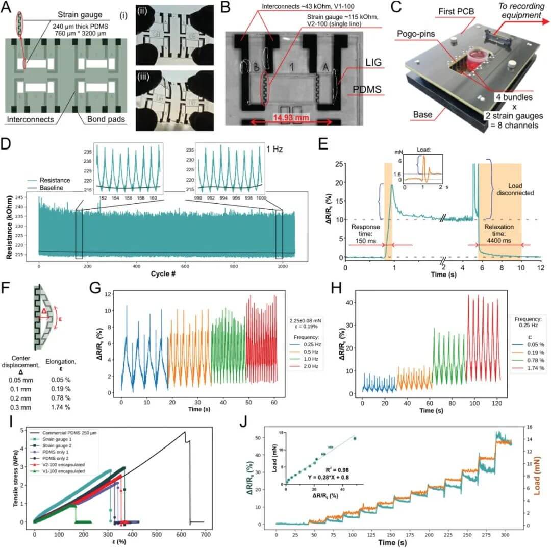 AFM：激光诱导石墨烯应变计和刺激电极在肌肉芯片设备中的台式制造与集成