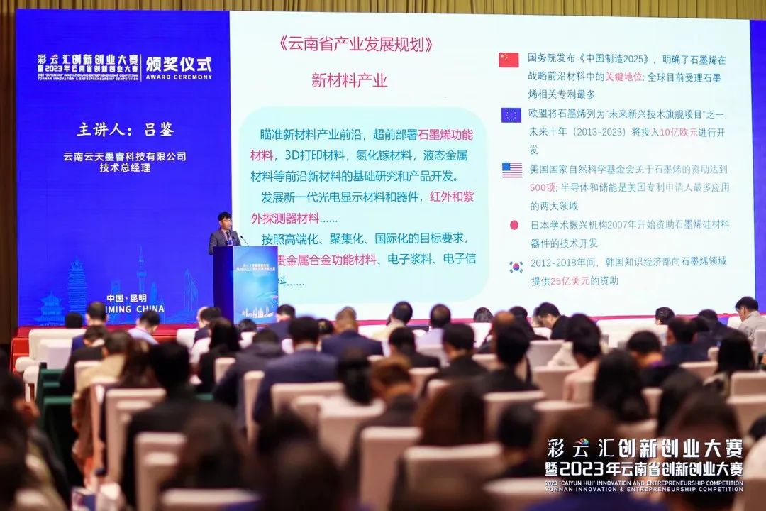 喜报│云天墨睿科技有限公司石墨烯微纳腔超导膜项目荣获云南省2023年创新创业大赛一等奖！