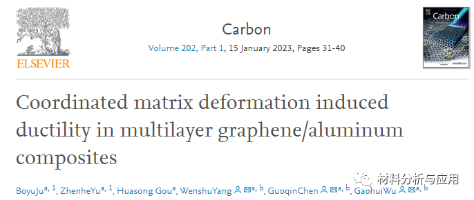 哈工大《Carbon》：多层石墨烯/铝复合材料基体协调变形诱导延展性
