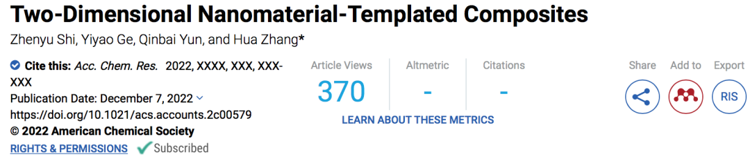 张华Acc. Chem. Res.：二维纳米材料作模板，合成复合材料