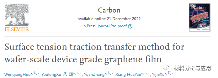 西安交大《Carbon》：晶圆级器件级石墨烯薄膜的表面张力牵引传递方法