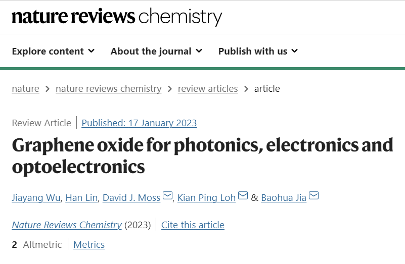 Nature Review Chemistry: 用于光子学、电子学和光电子的氧化石墨烯