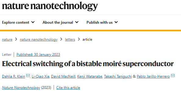 曹原导师Pablo Jarillo-Herrero最新Nat. Nanotech：超导性在“魔角”石墨烯中开启和关闭！