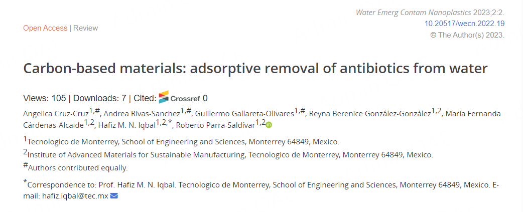 WEC&N 文章速递 | 碳基材料：水中抗生素的吸附去除