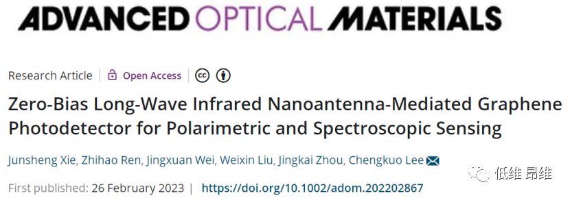 Adv. Optical Mater.：零偏置长波红外纳米天线介导的石墨烯光电探测器，用于偏振和光谱传感
