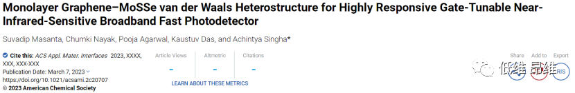 ACS Appl. Mater. Interfaces：单层石墨烯-MoSSe范德华异质结，用于高响应栅极可调的近红外光电探测器