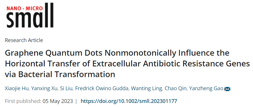 南京农大高彦征教授团队发现石墨烯量子点影响抗生素耐药性传播
