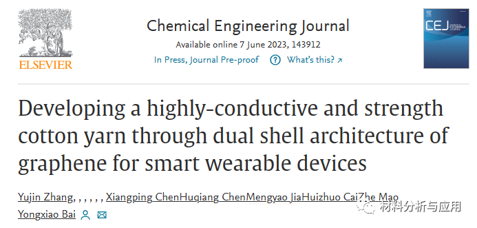 兰州大学《CEJ》：双壳界面结构化石墨烯-棉纱复合材料，用于智能可穿戴设备