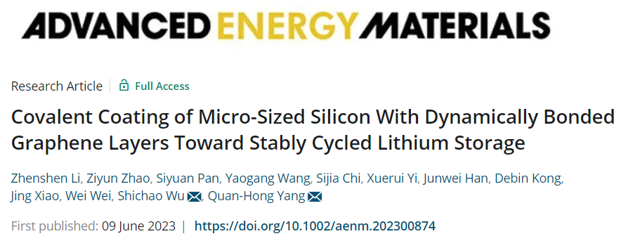 【锂电】AEM：具有动态键合石墨烯层的微型硅共价涂层实现稳定循环锂存储