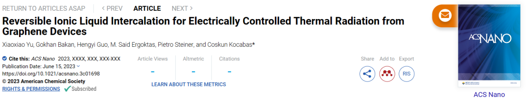 ACS Nano：用于石墨烯器件电控热辐射的可逆离子液体插层