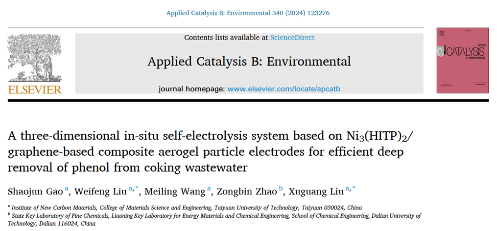 太原理工大学刘旭光教授ACB：基于Ni3(HITP)2/石墨烯复合气凝胶颗粒电极的三维原位自电解系统高效深度去除焦化废水中的苯酚