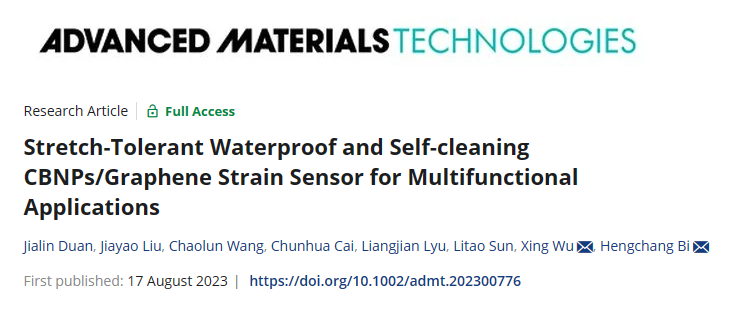 华东师范大学《AMT》：拉伸耐受防水自清洁CBNP/石墨烯应变传感器，用于多功能应用