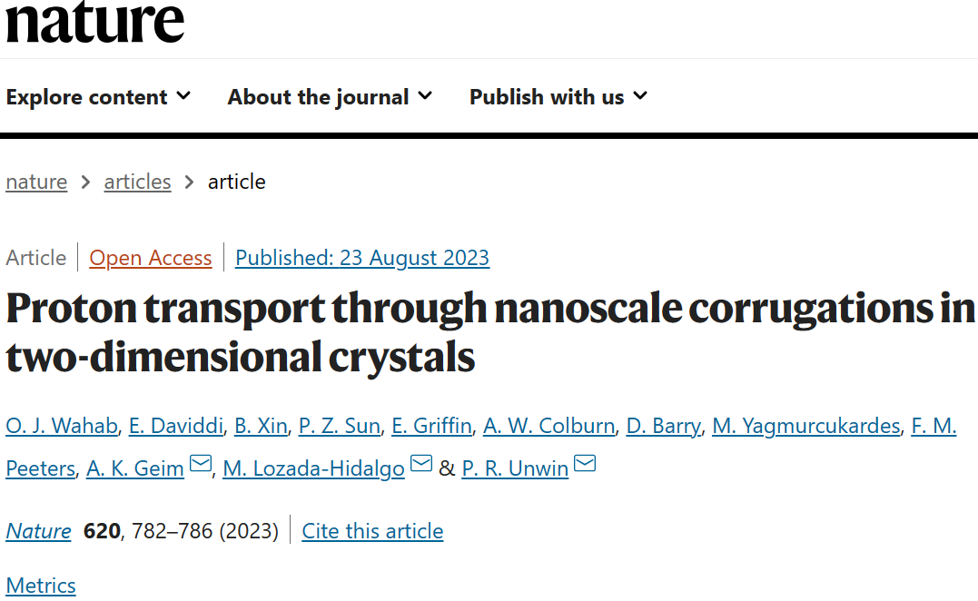 最新Nature：二维晶体中质子通过纳米尺度波纹的快速输运