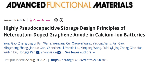 西安工大新能源研究院最新《AFM》：杂原子掺杂石墨烯钙离子电池赝电容型负极材料