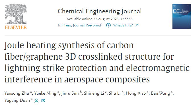 西安交通大学《CEJ》：焦耳加热法制备碳纤维/石墨烯复合材料，用于航空航天中雷击防护和电磁干扰