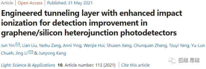 Light Sci. Appl.：石墨烯/硅异质结光电探测器的探测性能改进策略