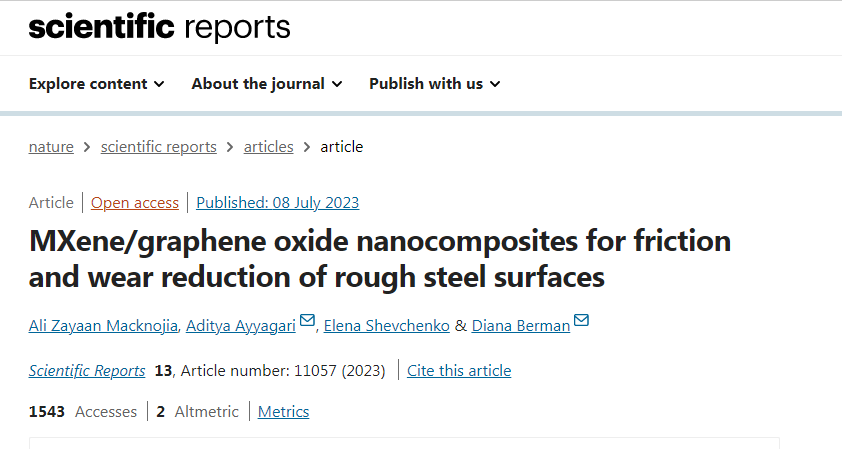 《Nature》子刊：MXene氧化石墨烯纳米复合材料用于减少粗糙钢表面的摩擦和磨损