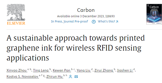 曼彻斯特大学《Carbon》：高导电丝网印刷石墨烯油墨的可持续方法，用于无线RFID传感应用