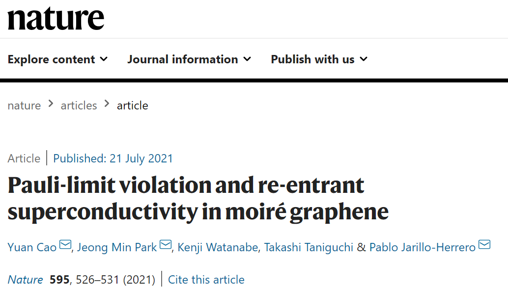 曹原，又一篇Nature！