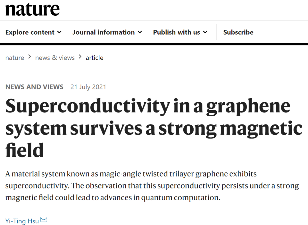 曹原，又一篇Nature！