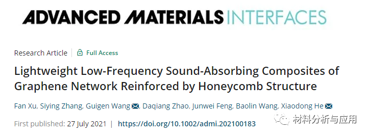哈工大（深圳）《Adv. Mater. Interfaces》：蜂窝增强石墨烯网络复合材料，用于低频吸声材料
