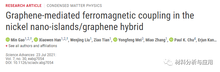 上海微系统所等《Sci. Adv》：利用单层石墨烯介导耦合铁磁镍纳米岛制备二维铁磁体系