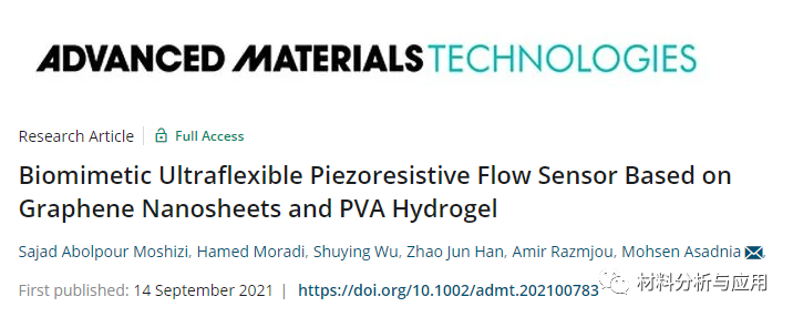 澳大利亚麦考瑞大学《AMT》：基于石墨烯纳米片和PVA水凝胶的仿生超柔性压阻流量传感器