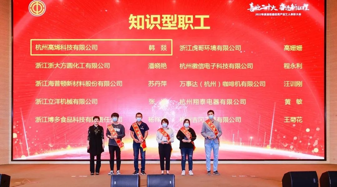 高烯科技四位优秀员工获评良渚街道优秀产业职工！
