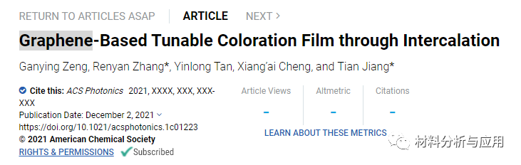 国防科技大学《ACS Photonics》：基于石墨烯插层的可调着色膜