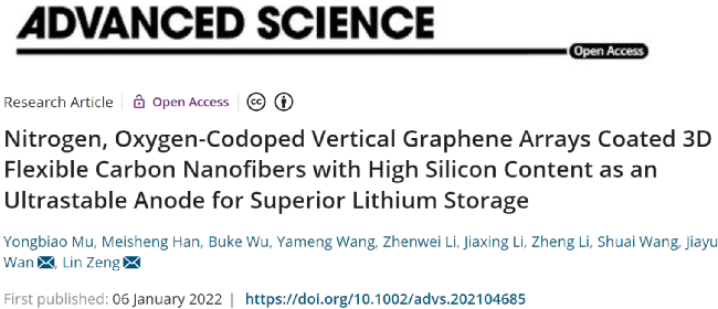 南方科大曾林/万佳雨今日Adv. Sci.：N/O掺杂石墨烯涂覆CNFs，助力硅负极储锂！