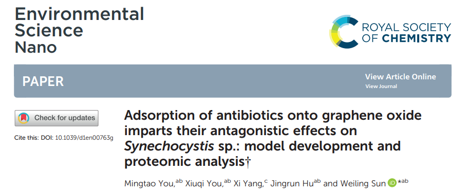 ESN | 北京大学孙卫玲团队揭示石墨烯和抗生素对蓝藻复合毒性机理及联合毒性效应预测模型建立