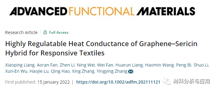 清华大学张莹莹课题组《AFM》:高度可调节导热的石墨烯-丝胶混合物，用于响应纺织品