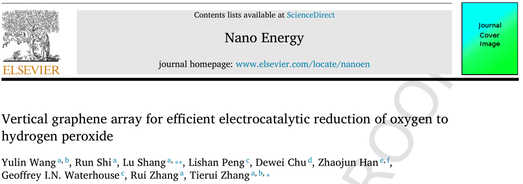 中科院理化所张铁锐Nano Energy：石墨烯阵列实现大电流密度下高效电合成双氧水