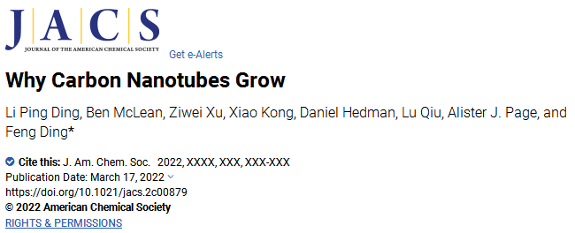 韩国基础科学研究院多维碳材料研究中心丁峰教授 JACS: 碳纳米管为何会生长？